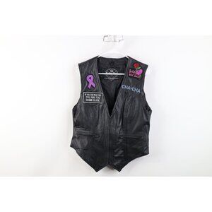 Vintage 90s Streetwear Womens 2XL Bad Girls Wear Black Leather Motorcycle Vest